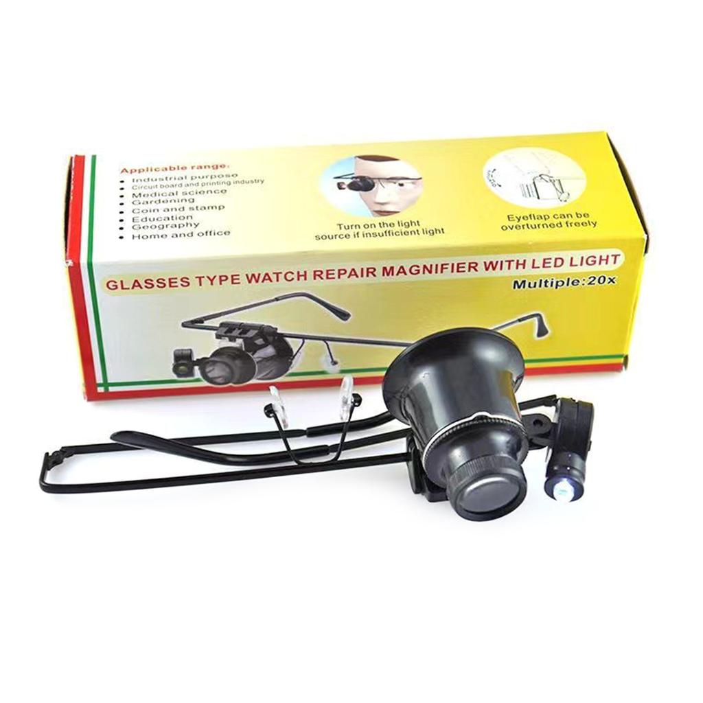 Magnifying Glass with LED Light Handsfree 20X Magnifying Lens Watch Repairing Eye Loupe Magnifier for Stamps Jewelries