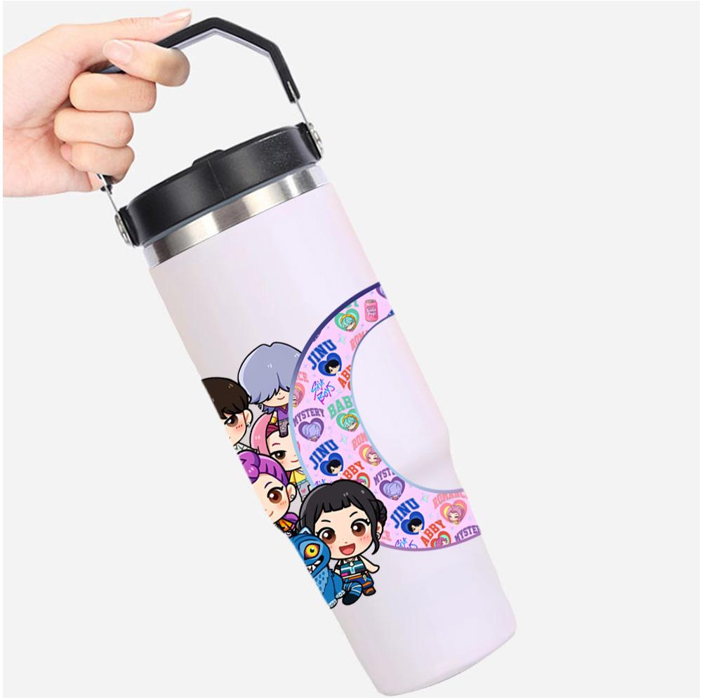 30Oz Anime K-Pop Demon Hunters Stainless Steel Vacuum Cup Hot Cold 6-12 Hours Retention Eco Friendly Bpa Free Largeautomotive Holder Flask Kid Gift