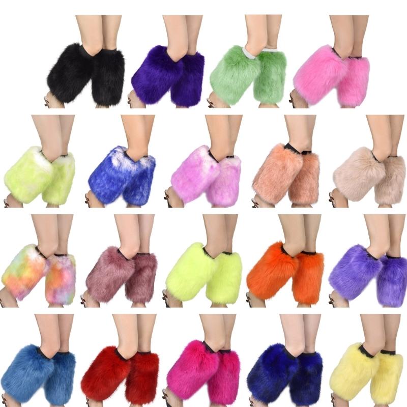 Boot Cuffs Leg Warmers Winter Warm Outdoor Fashion Vibrant Neon Fluffy Faux Fur Boots Cover Thick Calf Socks for Women