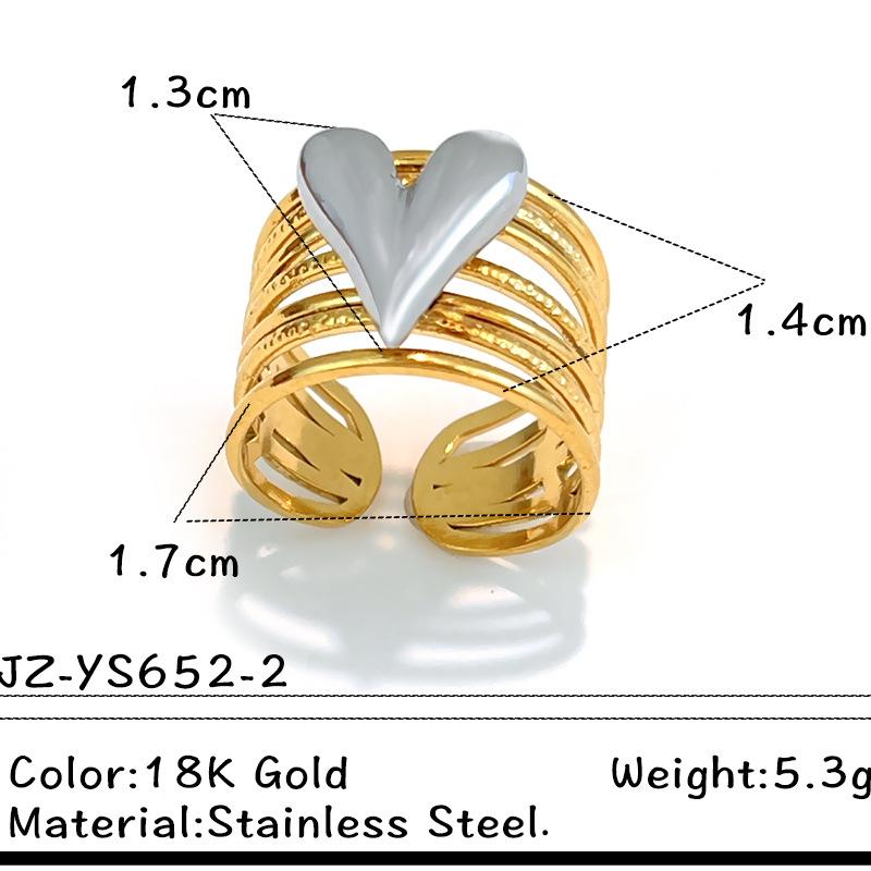 Stainless Steel Angel Wing Ring Unisex Color Block Heart Star Multi-layer Stackable Open Ring Punk Wide Non-fade Hand Jewelry