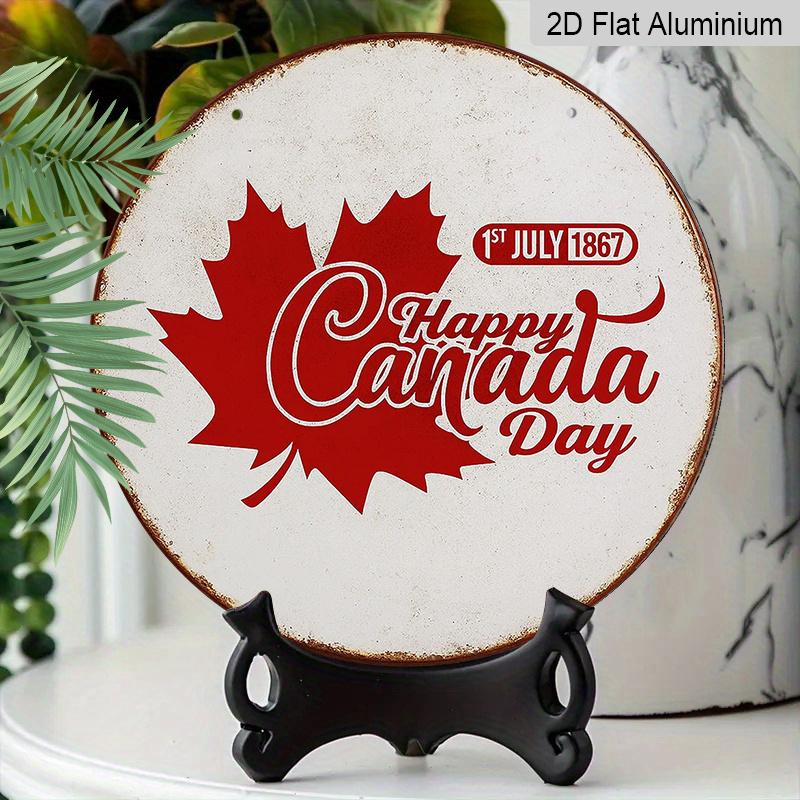 2D Flat - 1pc Round Metal Aluminum Sign, Retro Plaque for Canada Day, Canadian Maple Leaf Decorative Sign, Suitable for Canada Day Celebration