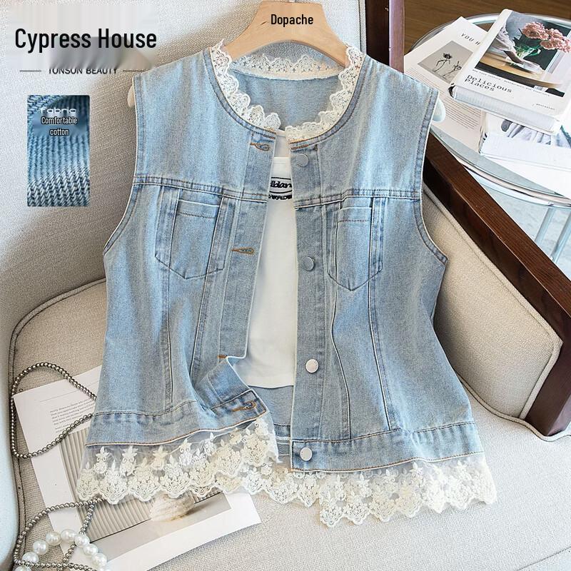 Women s Lace Trim Denim Vest XL