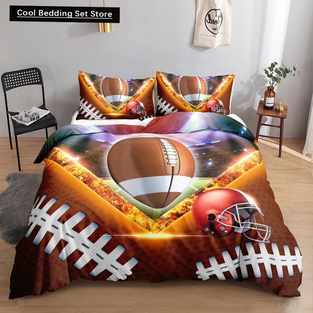 Juego de Funda Nórdica de Fútbol 3D Deportes Juego de Ropa de Cama de Fútbol Funda de Almohada para Niños Adolescentes Tamaño Doble Queen King Poliéster Funda de Edredón