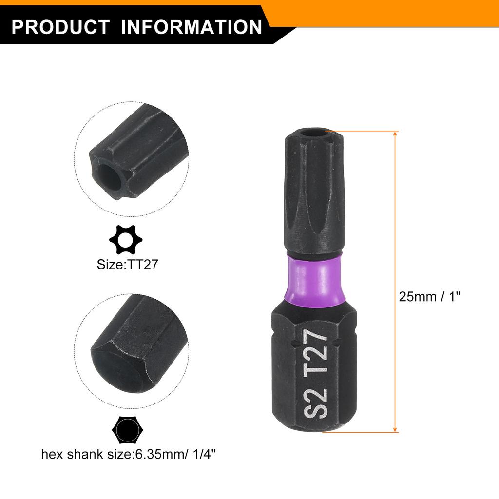 2/4/8pcs  Torx Screwdriver Bit 1/4" Hex Shank 25mm/1" TT7 - TT40 Magnetic Star 6 Point Head Hex Bits Screw Driver Bit W Hole