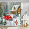 Xmas Decorative Shower Curtains Fireplace Christmas Tree Winter New Year Gift Bathroom Decor Fabric Bath Curtian Hanging