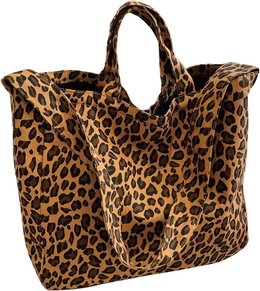 2025 Women's Leopard Print Canvas Tote Bag with Large Capacity – Shoulder & Handbag Trend