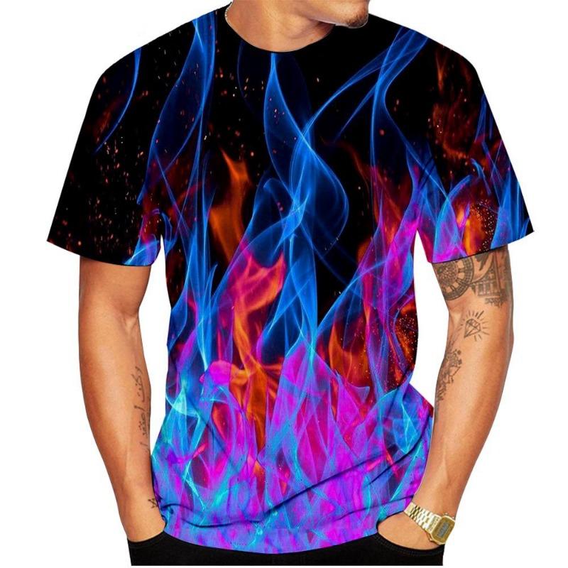 Summer Cool Fire Flame 3D Print T-Shirts Men Women Hip Hop Short Sleeve T Shirt Streetwear Oversized Harajuku Y2k Tees Top