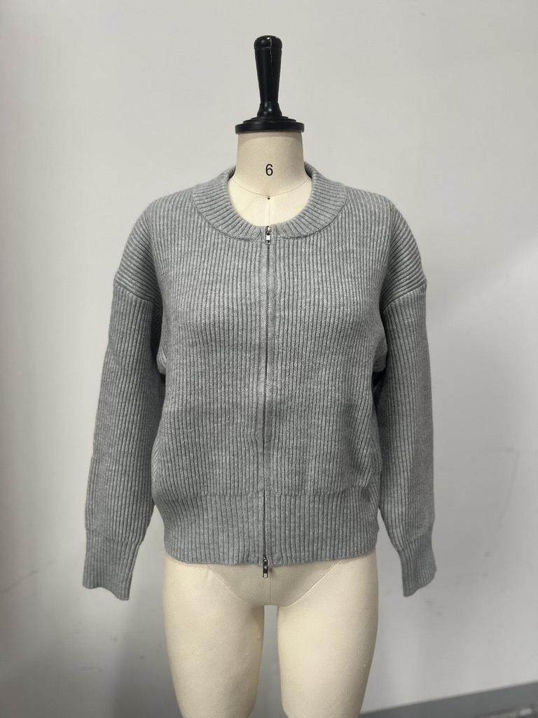 Bestseller Europeo e Americano 2025: Cardigan con zip a maniche lunghe in stile maglia casual