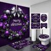 4Pcs Christmas Shower Curtain Set with Non-Slip Bath Mat, Toilet Lid Cover, Contour Rug & 12 Hooks, Bathroom Decor
