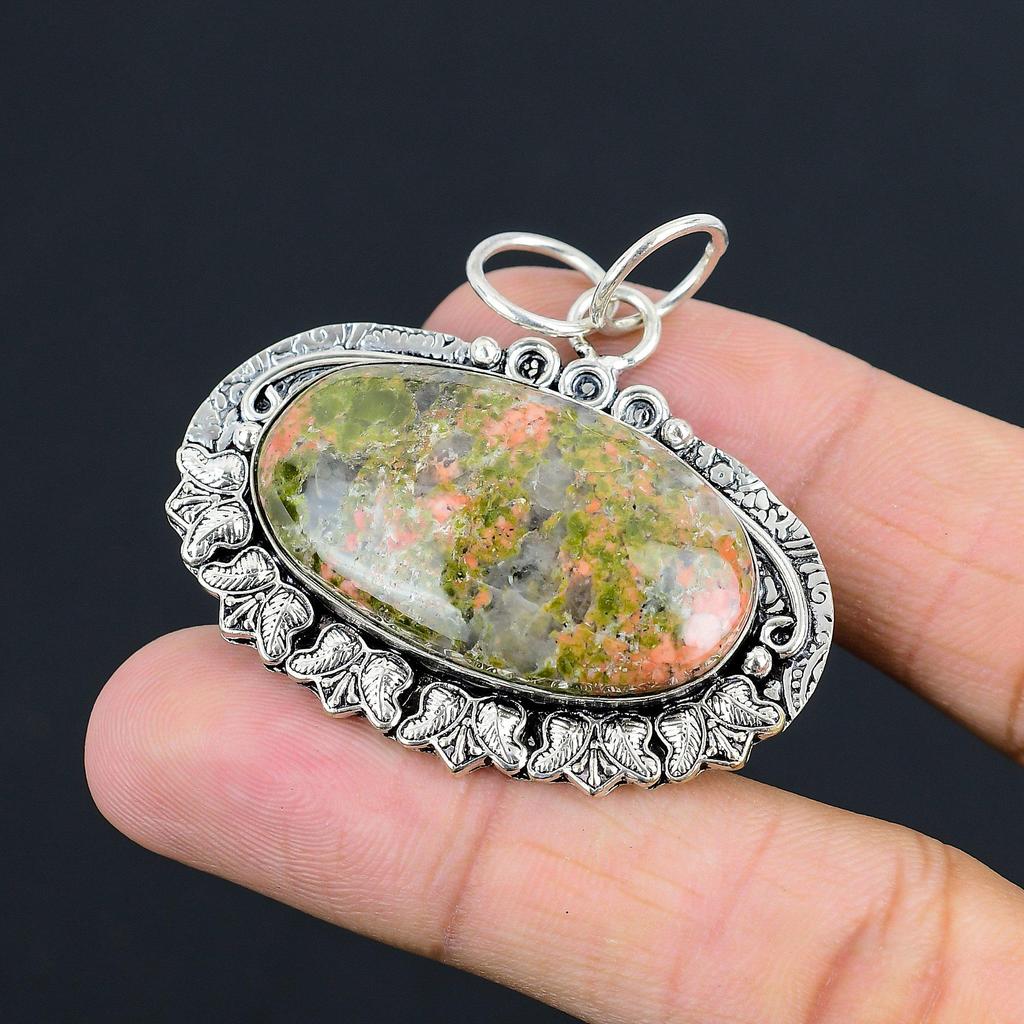 Daughters Day Deal 925 Silver Oval Natural Unakite Mother New Pendant Jewelry