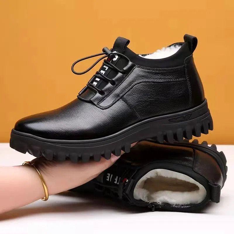 Cotton shoes men's new winter warm and velvet new high-top integrated cotton leather shoes thickened high-top non-slip men's shoes
