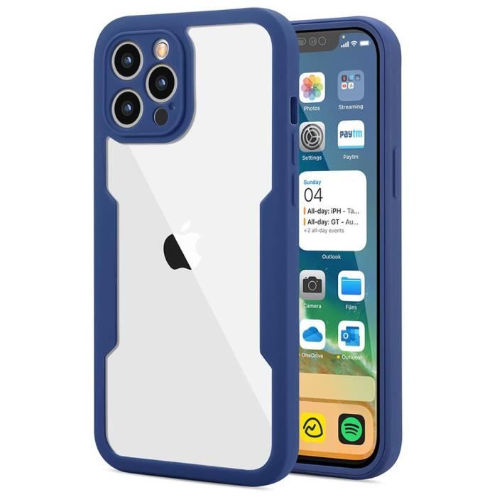 Coque de protection - pour iPhone - 12 Pro Max - 360 degrés - Bleu marine - Semi-rigide