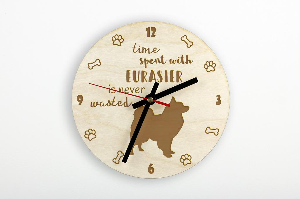 Avrasya, Eurasier - köpekli saat, oymalı ahşap saat, Art-Dog tarafından kişiselleştirilmiş saat