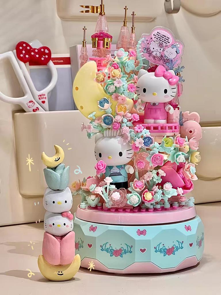 Sanrio Hellokitty Little Twin Stars Music Box Building Blocks Blind Box Ornaments DIY Toys Moonlight Society Birthday Gifts