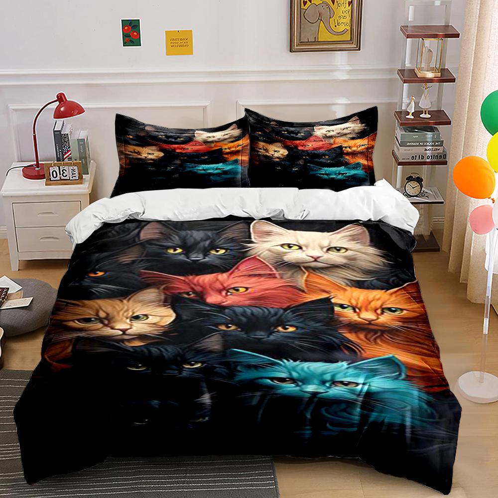 Colorful Cat Faces Design Bedding Set Bedding set (1 duvet cover, 2 pillowcases, duvet not included)