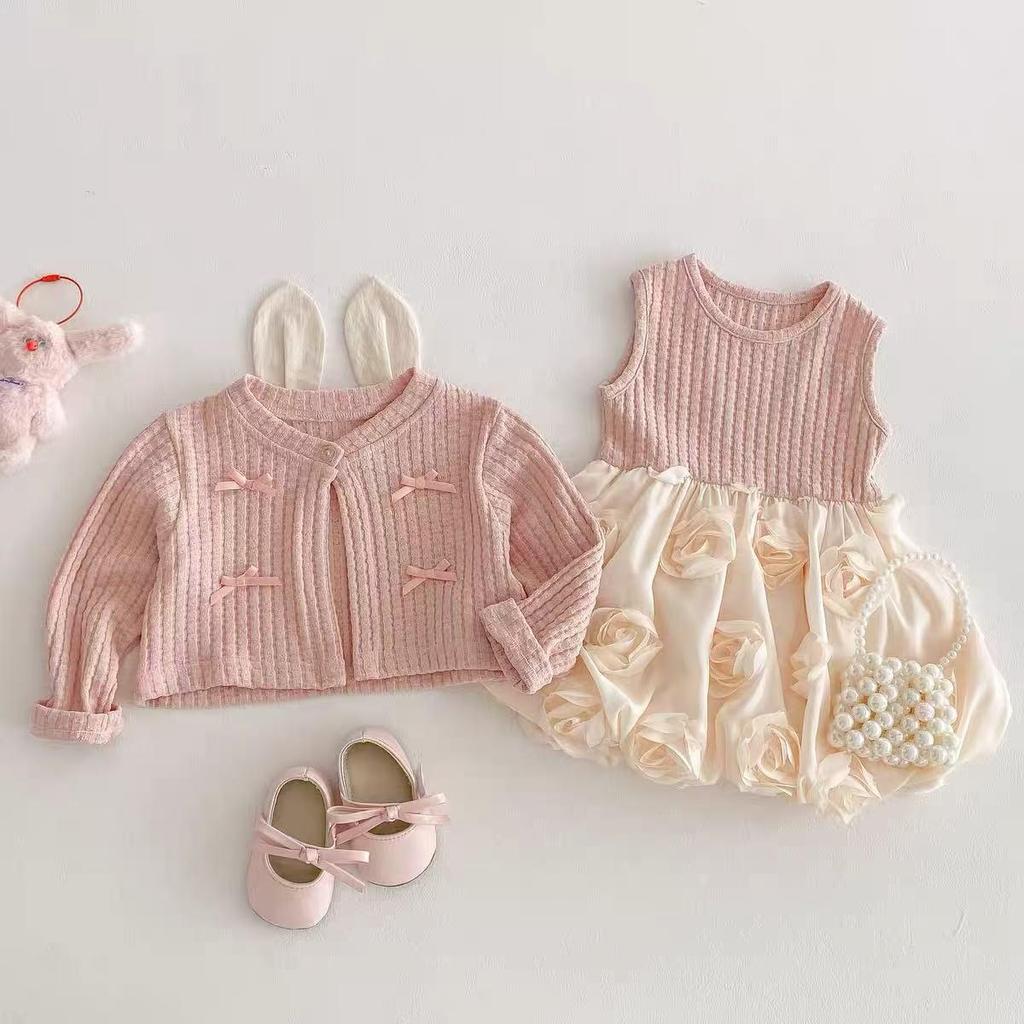 Korean Style Girls' Spring Cardigan & Romper Dress for One-Year-Old Princess