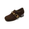 Huge and beautiful~! Frosted retro gold buckle thick heel loafer single shoes women's middle heel grandma shoes