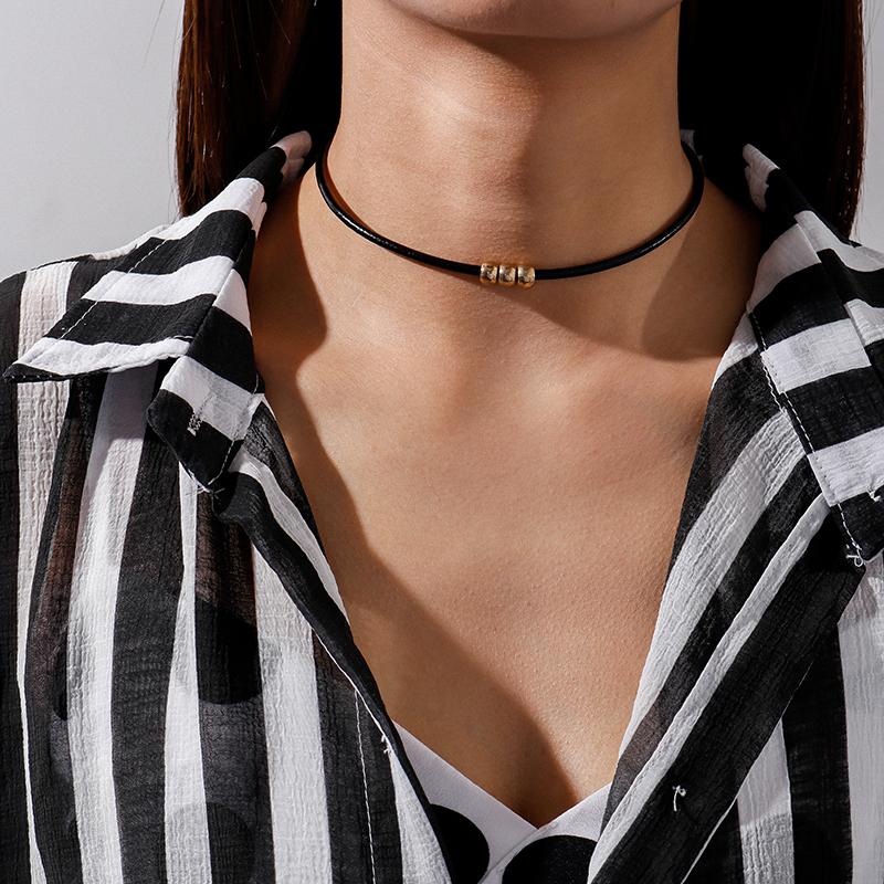 Gothic Style Black Rope Women's Neck Chain Choker Rope Necklaces Gold Color Beads Goth Jewelry Collar For Girl Kpop Chocker