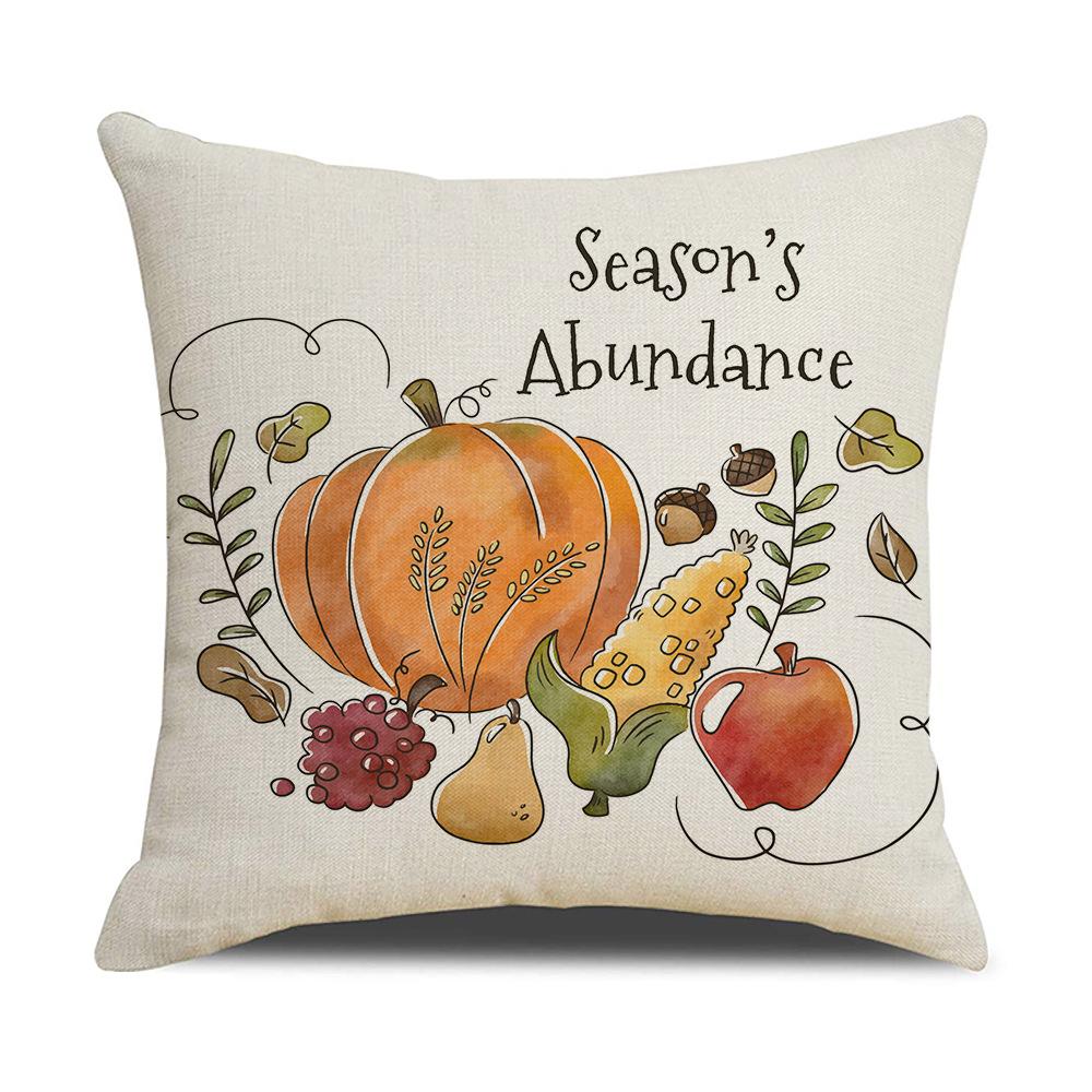 Home Autumn Harvest Pillow Cover New Pumpkin Maple Leaf Linen Print Sofa Pillow