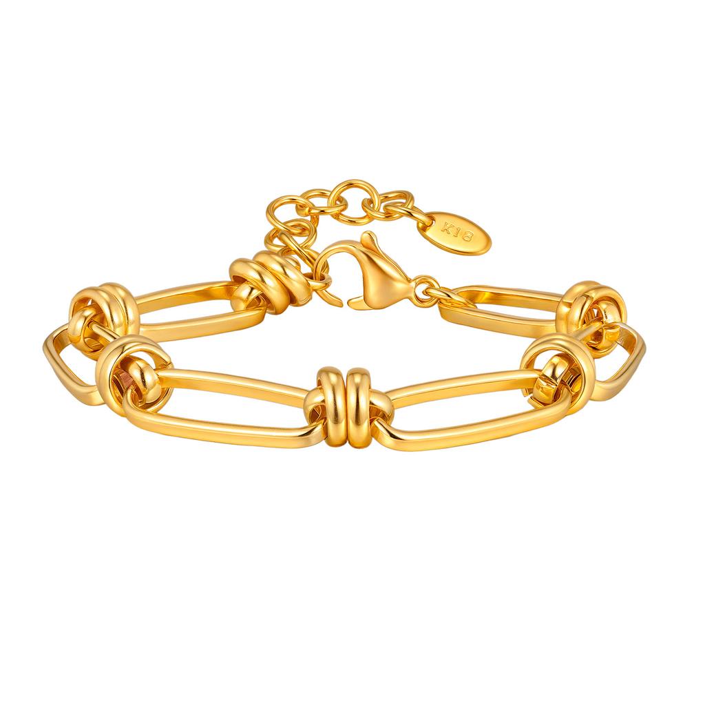 18K Gold-Plated Stainless Steel Hand-Spliced Chain Bracelet, Women'S Personalized Punk Metal Chain Wrist Jewelry