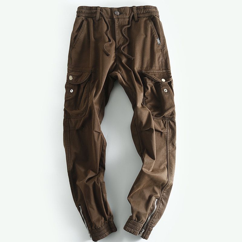 Good Quality Goods Exported Export US Men Leisure Cargo Pants Tail Order Cattle Goods Big Brand Label Cutting Multi-Pocket Pants Coffee Gray EUR30