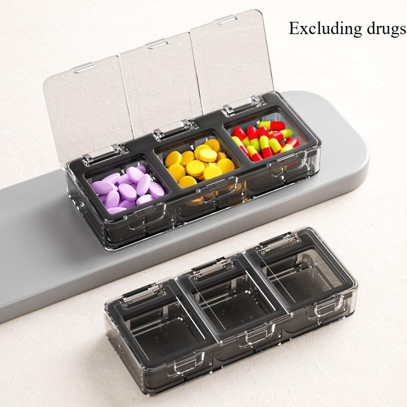 1PC Portable Three Compartment Medicine Box Storage Box with Moisture-proof Sealing for Drug Storage