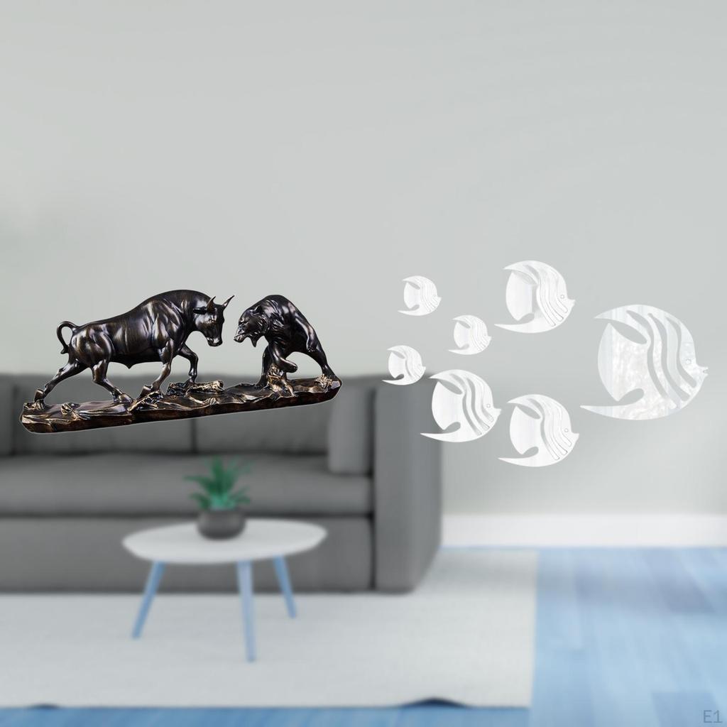 Modern Feng Shui Sculpture with Acrylic Mirror Fish Wall Decals Unique Animal Art Decor for Desk