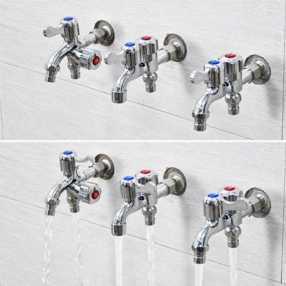 G1/2 Dual Control Water Tap Stainless Steel One in Two Out Faucet Dual Outlet Faucet Kitchen Sink