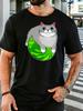 Unisex Cute Fat Cat On Watermelon Cartoon Graphic Cotton Short Sleeve Tee Crew Neck Soft Male Summer Casual Breathable Street Top