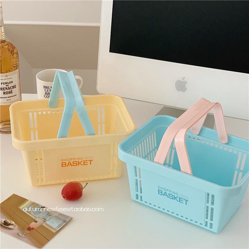Korean Ins Style Cream Portable Storage Basket Organizer Cute Desktop Sundries Storage Basket Student Dormitory Wash Bath Basket