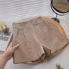 Women's High-Waist PU Leather Wide-Leg A-Line Shorts - Korean Fashion for Autumn/Winter