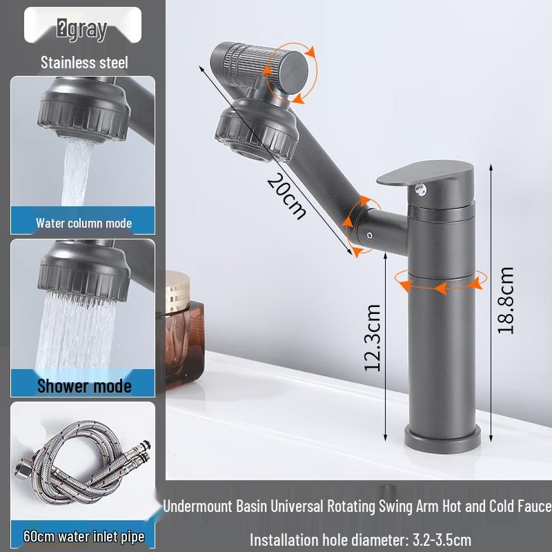 TLXT Gunmetal Grey Multifunction Bathroom Basin Faucet