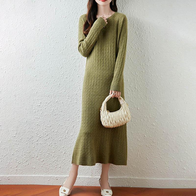 Women Sweater Dress 100% Wool MODERN NEW SAGA O-neck Knit Long Pullover Winter Jumpers Wool Long Dress Female