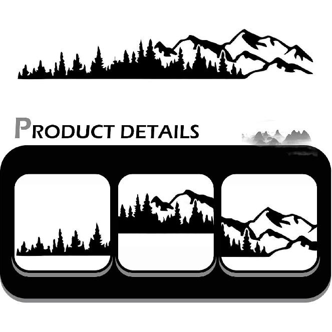 2 PCS Car Mountain Tree Forest Decals, 39.4" x 6.7" Mountain Tree Graphic Stickers, Waterproof Car Body Side Door Truck Tailgate Exterior Decoration,