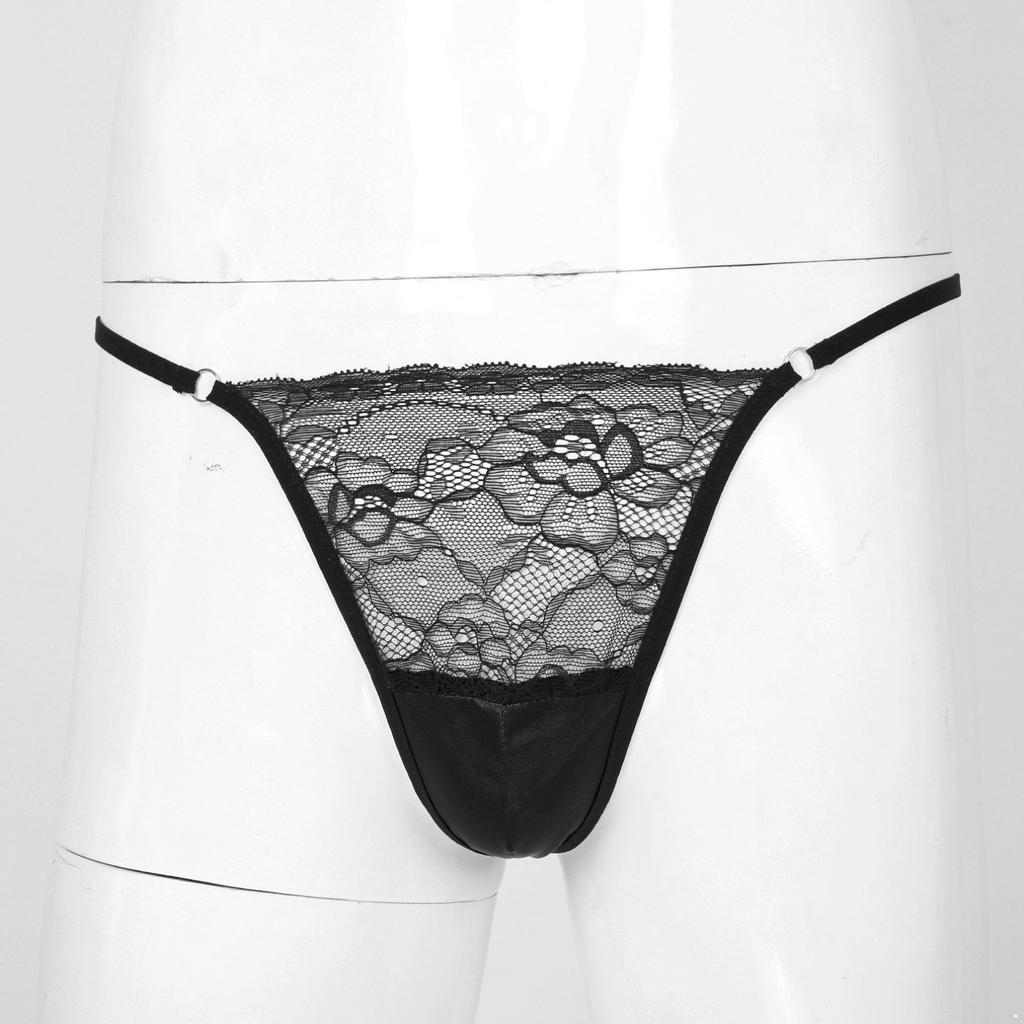 Sexy Men Sissy Sheer Lace Underwear Thong Crossdress T-back Brief Panties