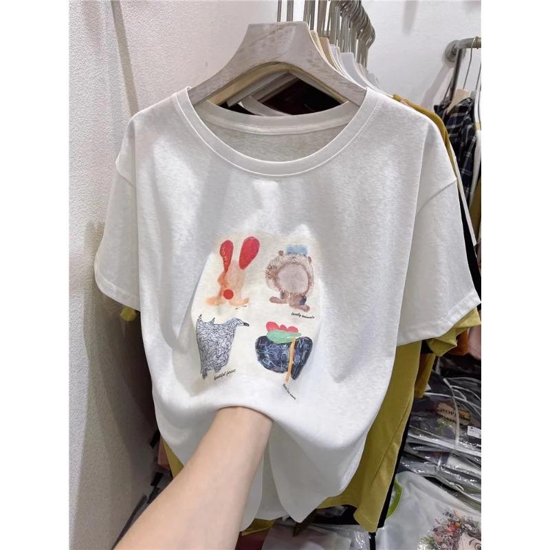 Women Cartoon Animal Print Short Sleeve T Shirt