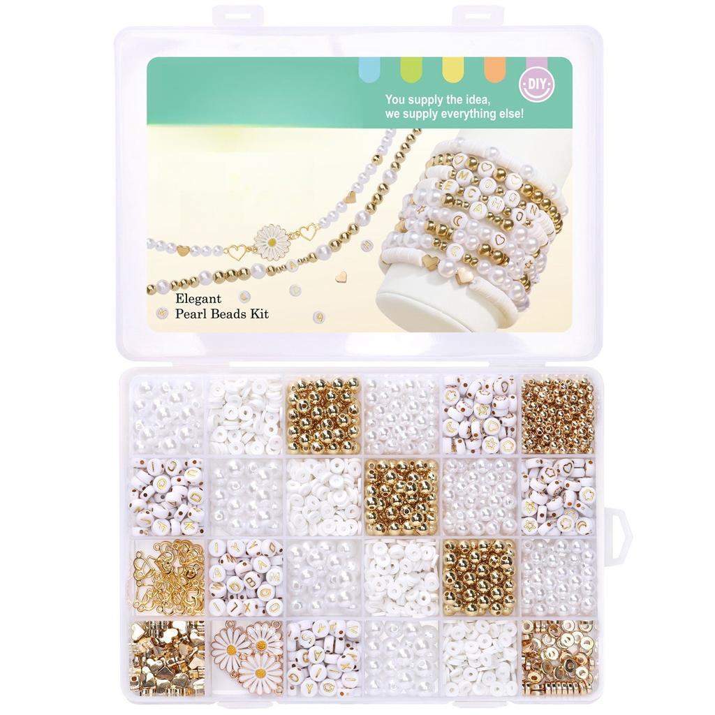 24 Grid Pearl Soft Pottery Sheet Letter Bead Accessories Kit Handmade Diy Beaded Bracelet Necklace Jewelry Accessories