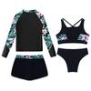 Girls Long Sleeve Swimwear Set UPF Sun Protection Printed Top Crop Top Briefs Pool Outfit