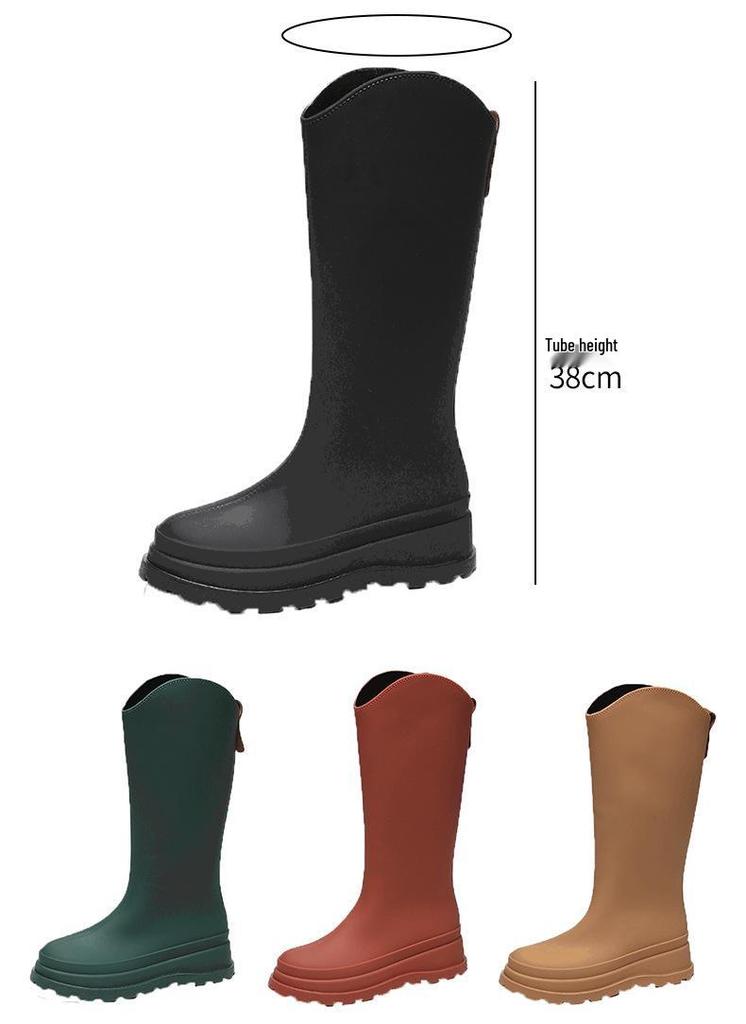 Women's Fashionable Waterproof High-Top Rain Boots: Non-Slip, Plush, Warm, Versatile Outdoor Work Shoes (Korean Style)