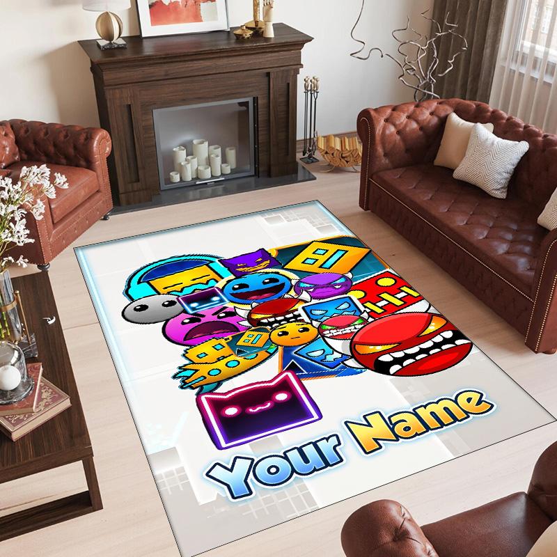Personalized Crystal Velvet Carpet Custom Name Text,Geometry Dash Anti Slip Area Rug For Home Decoration