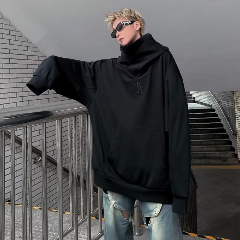 Herren Damen Übergroßes Kapuzen-Sweatshirt mit hohem Kragen Herbst Lässig Streetwear Baumwollmischung Pullover