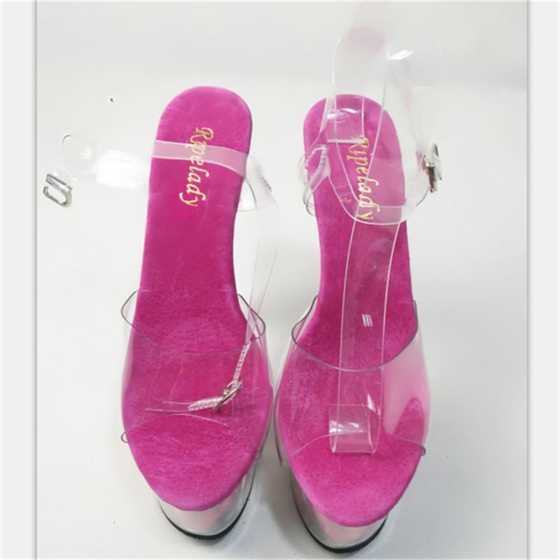 

2025 новые ночные шоу кристалл водонепроницаемые сандалии для стола женские нескользящие высокие каблуки тонкие каблуки прозрачные ненависть небо высокие 46 розы красного