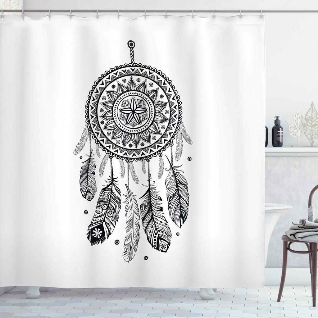 Colorful Theme Dreamcatcher Shower Curtain Feather Ornaments Hope Dreams Come True Art Print Polyester Fabric Bathroom Curtains
