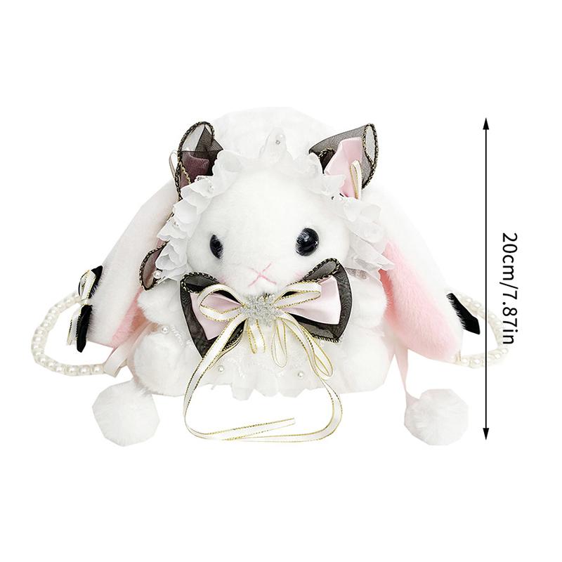 New Cute Bunny Plush Bag Lolita Element Shoulder Bag Kawaii Princess Sweet Pearl Chain Crossbody Bags Long-Eared Rabbit Purse