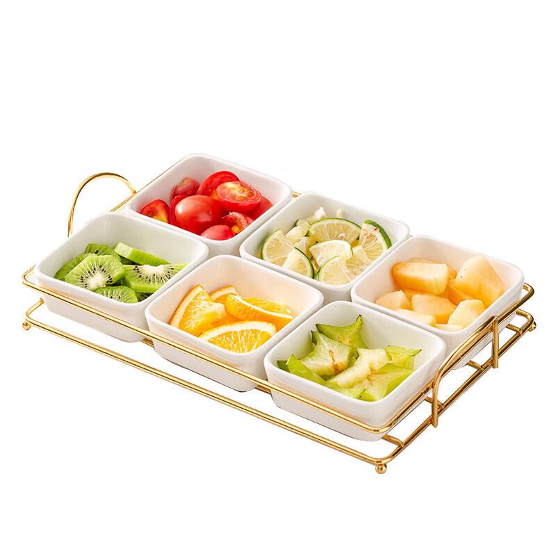 Ceramic Divided Snack & Fruit Plate with Gold Stand