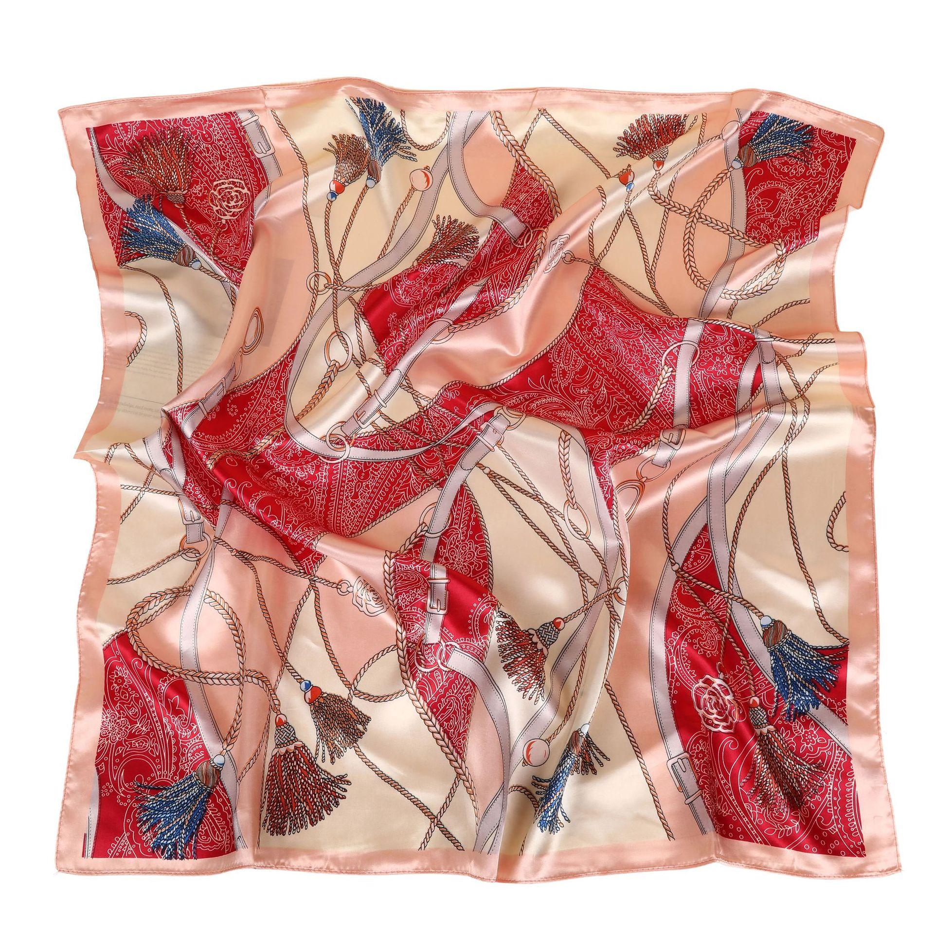 

New Spring Silk Scarf Shawl Fashion Accessorries Muslim Women Head Scarf Elegant Leaves Pattern Square Scarves 90x90cm