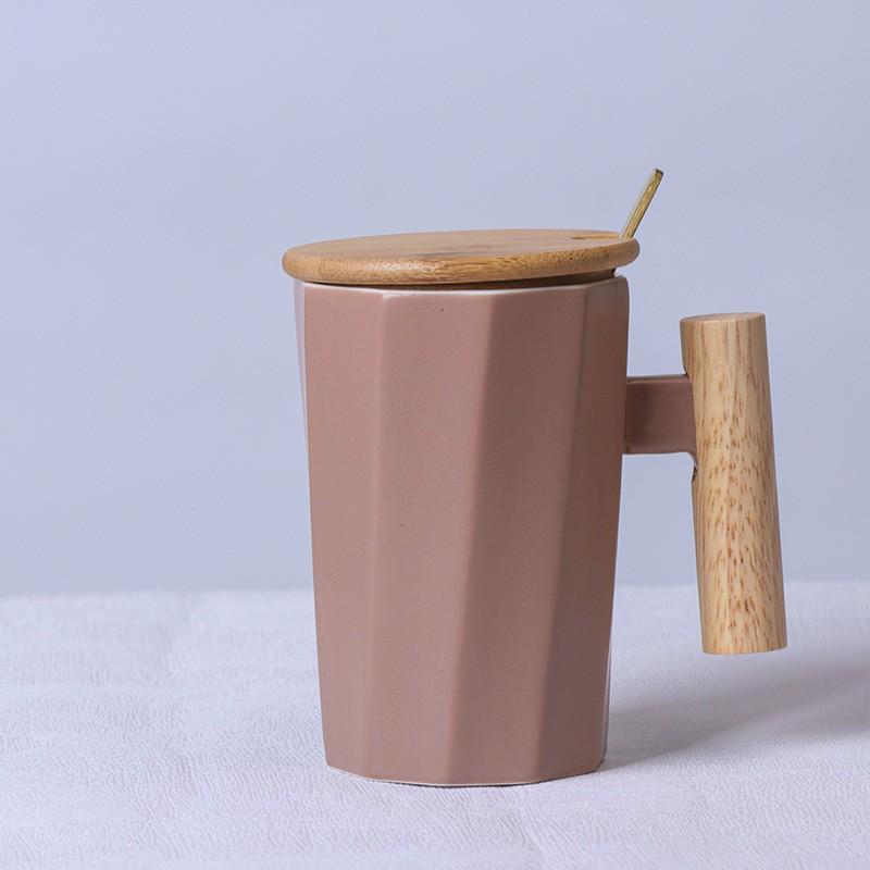 Nordische Keramiktasse mit Holzgriff - Ideal für das Büro, für Kaffee oder als Geschenk