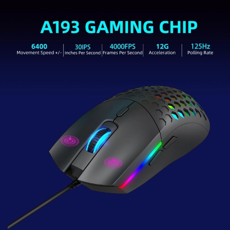 RGBs Illuminates Cord Opticals Mouse Hollows Design 6 Programmable Button 6400DPI For Desktop Office Gaming