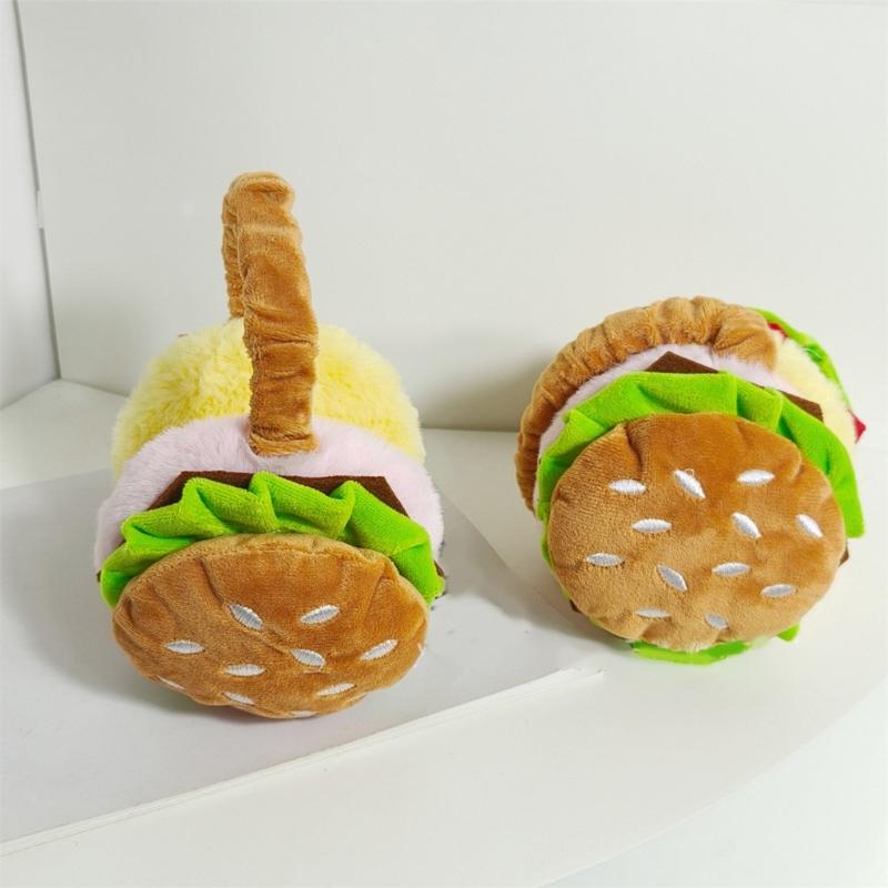 Plush Hamburger EarMuffs for Women and Kids Ear Warmer Furry Headband for Winter Christmas New Year Gifts