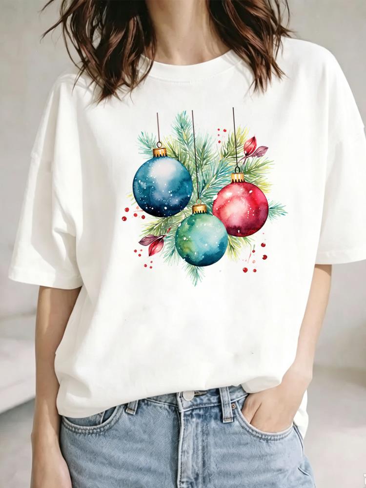(Asian Size) lovely letter Christmas Festival Tee Top New Year Clothing T Shirt Women Fashion Print Female Woman Short Sleeve Graphic T-shirts
